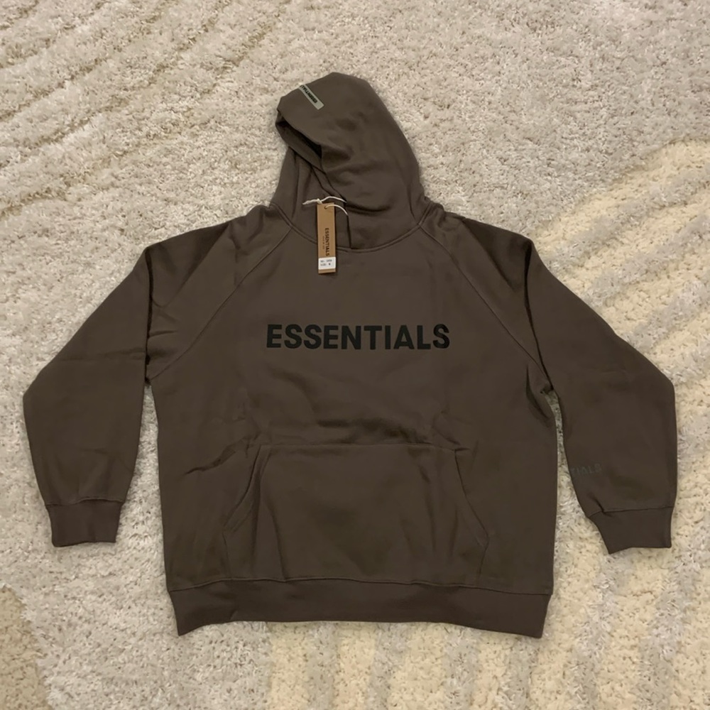 Essentials Fear of God Brown Coffee Front Logo Hoodie Pullover Mens Size Small